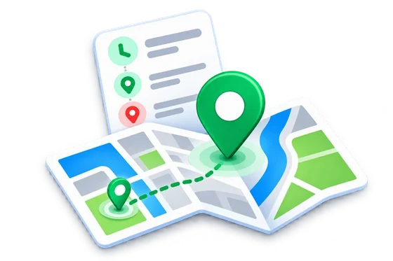 A list of trips on a map